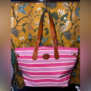 Dooney and Bourke Pink Stripe Nylon Tote